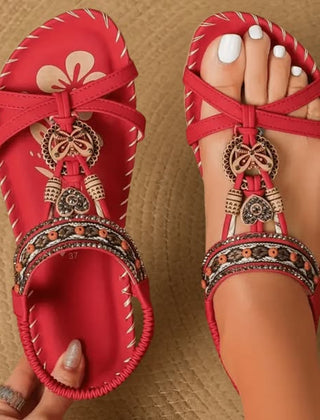 Kira | Boho Strap Comfort Sandals – Red