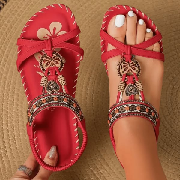Kira | Boho Strap Comfort Sandals – Red