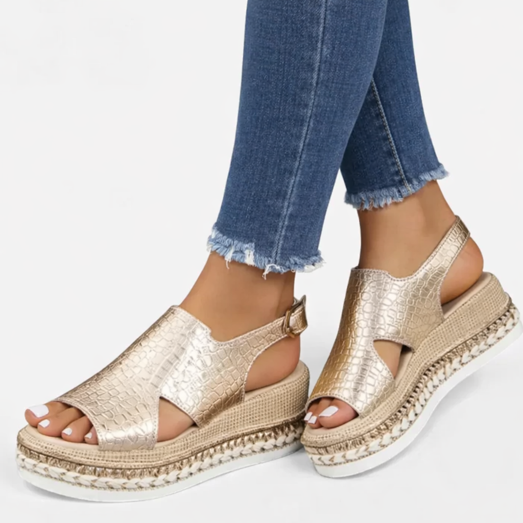 Galatea | Metallic Wedge Sandals with Cushioned Footbed