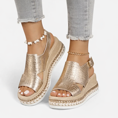 Galatea | Metallic Wedge Sandals with Cushioned Footbed – Gold