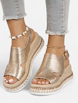 Galatea | Metallic Wedge Sandals with Cushioned Footbed – Gold