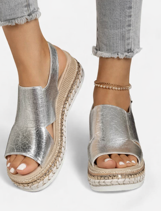Galatea | Metallic Wedge Sandals with Cushioned Footbed – Silver