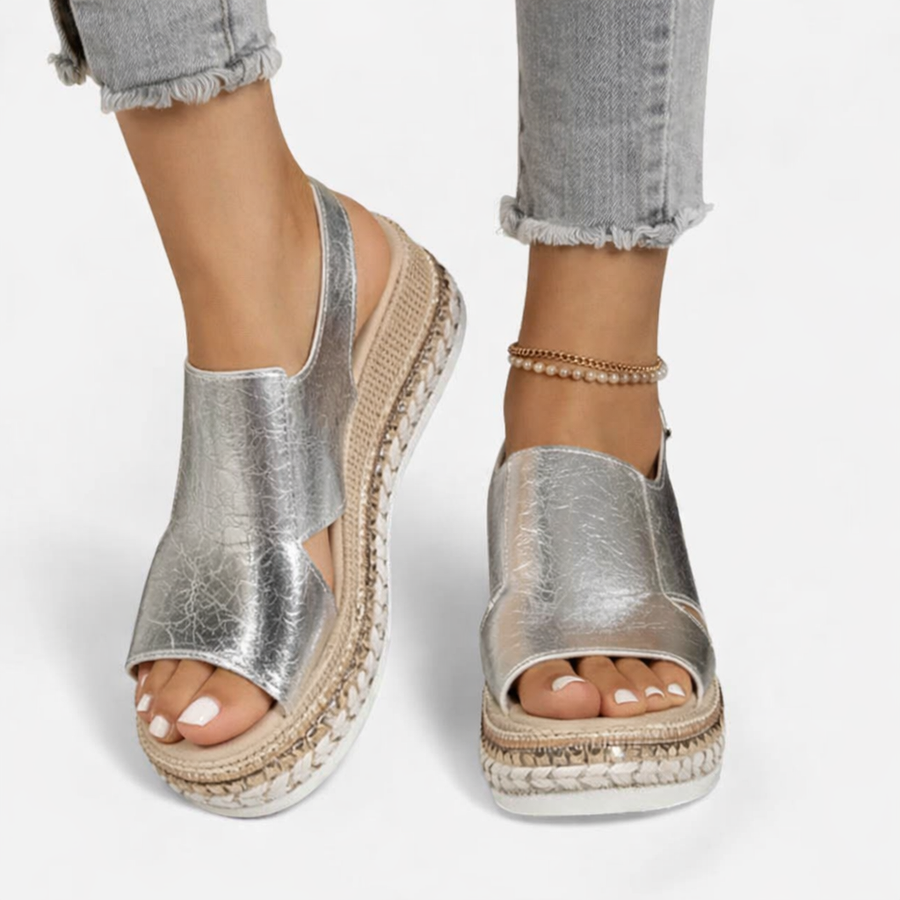 Galatea | Metallic Wedge Sandals with Cushioned Footbed – Silver