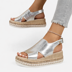 Galatea | Metallic Wedge Sandals with Cushioned Footbed