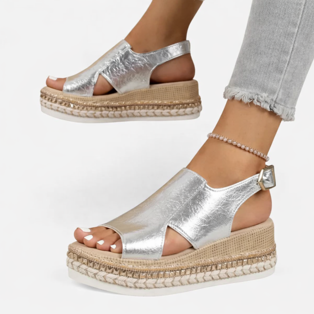 Galatea | Metallic Wedge Sandals with Cushioned Footbed