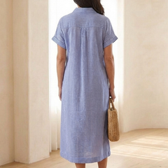 Rosamund | Gathered Waist Linen Midi Dress