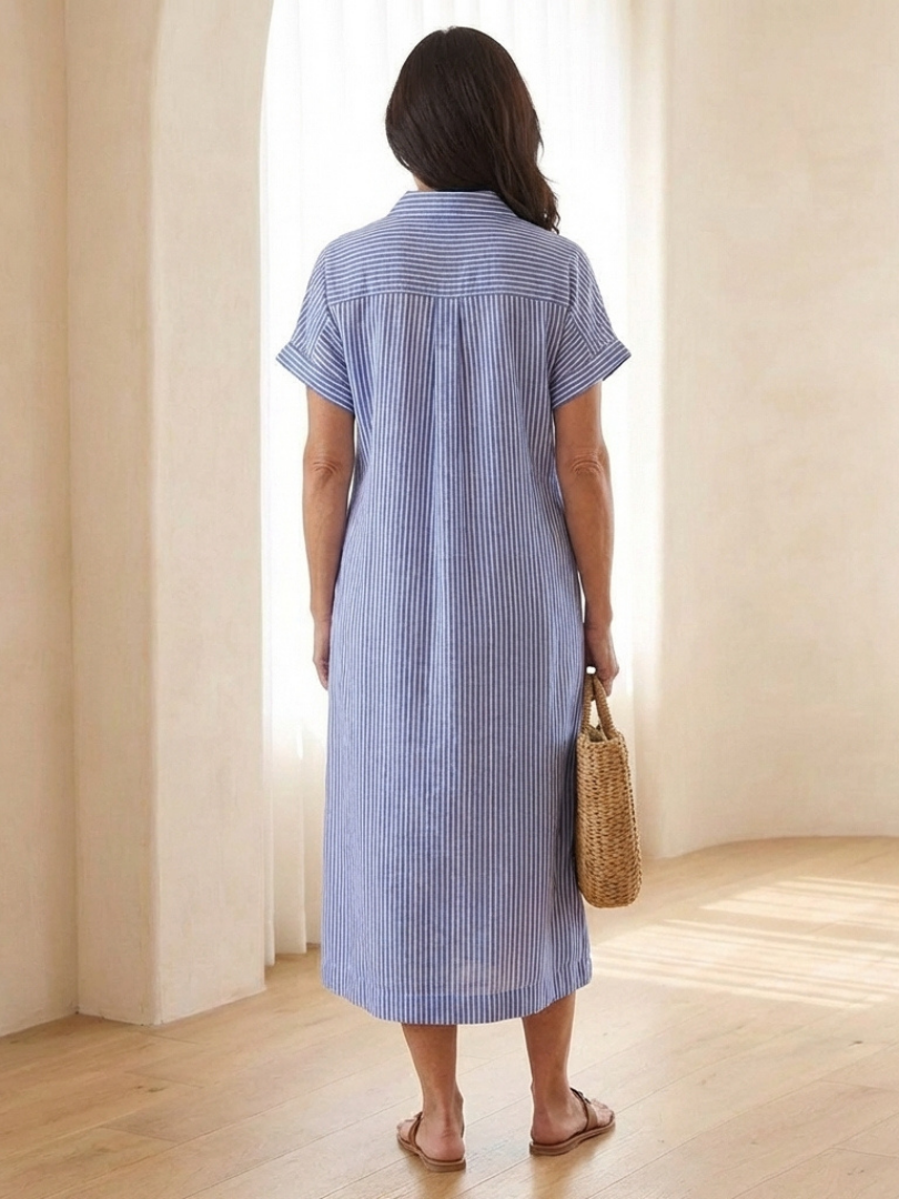 Rosamund | Gathered Waist Linen Midi Dress
