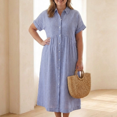 Rosamund | Gathered Waist Linen Midi Dress
