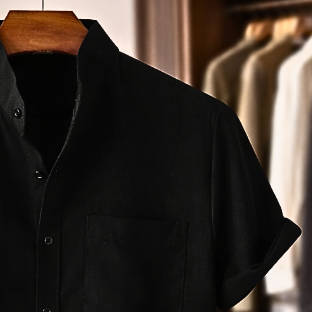 Finn | Short Sleeve Linen Shirt with Mandarin Collar