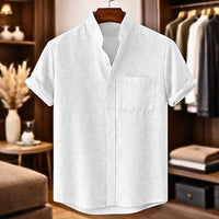 Finn | Short Sleeve Linen Shirt with Mandarin Collar