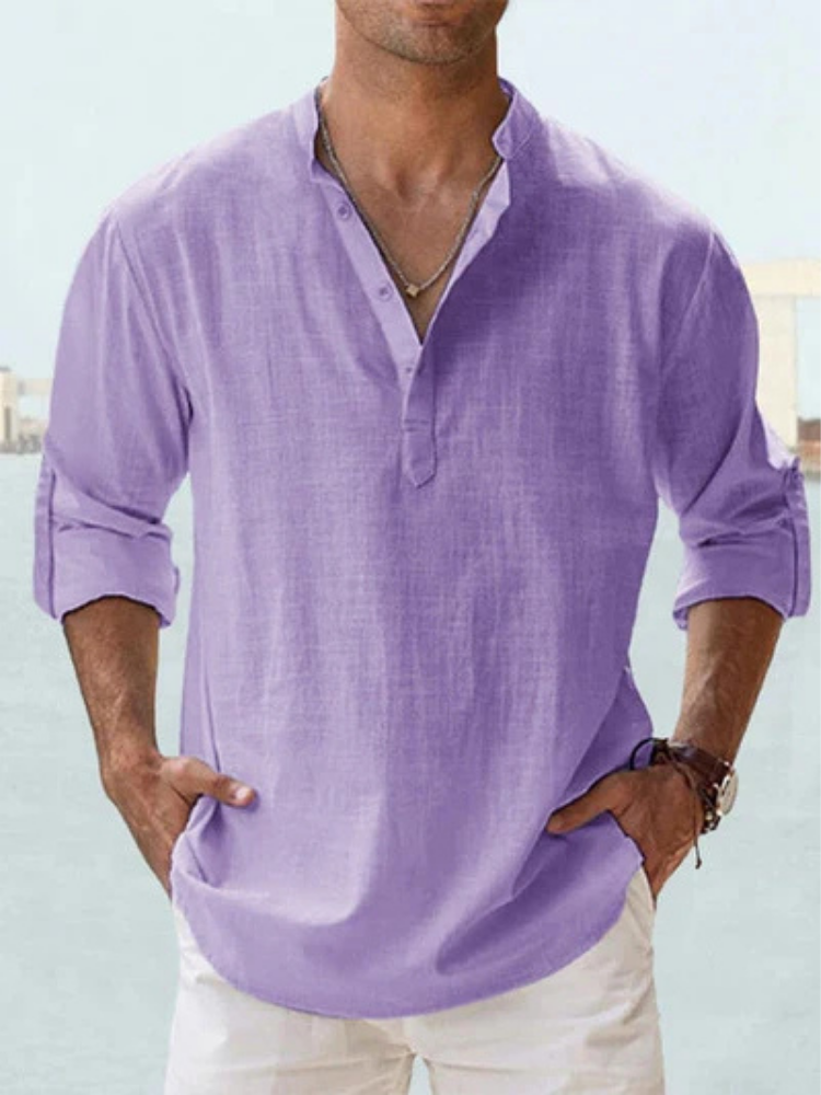 Otis | Breathable Linen Button Shirt – Purple