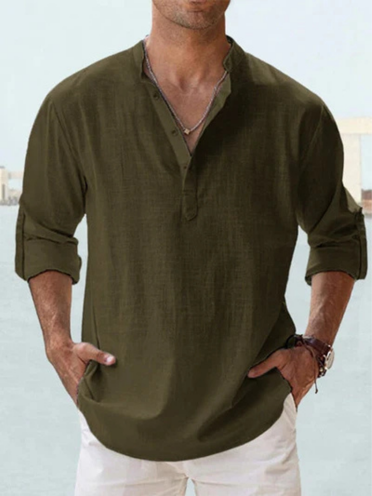 Otis | Breathable Linen Button Shirt – Dark Green
