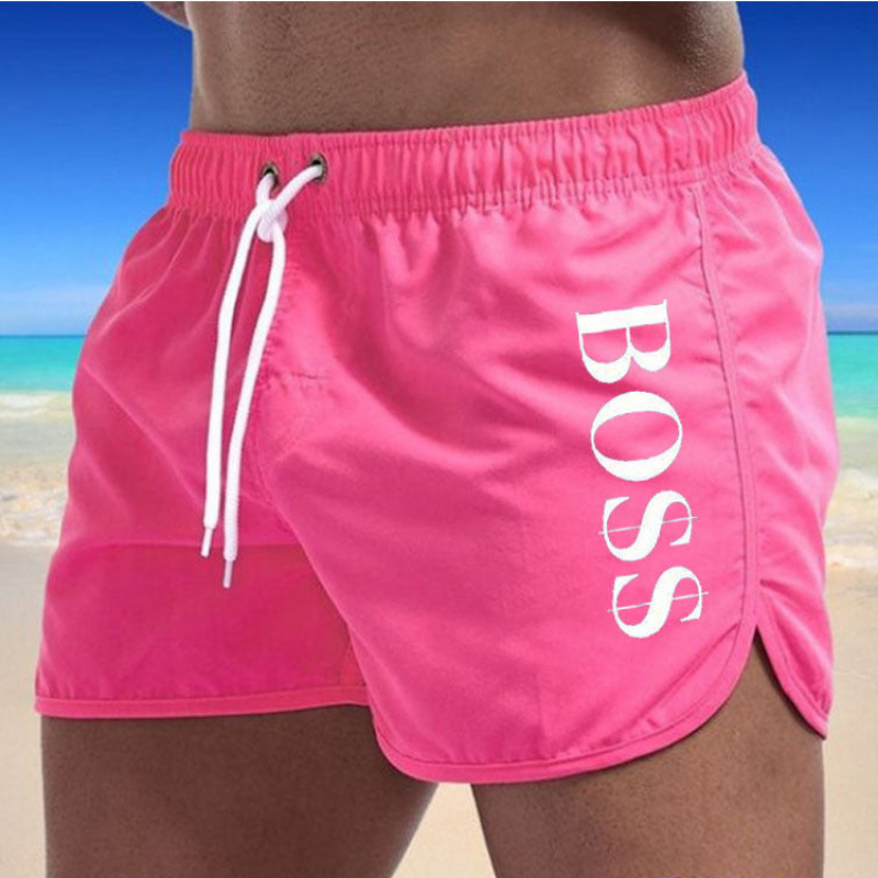 Nico | Swim Shorts with Vertical Detailing – Pink Red
