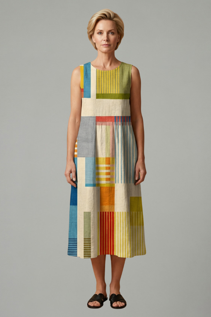 Faye | Round Neck Linen Midi Dress