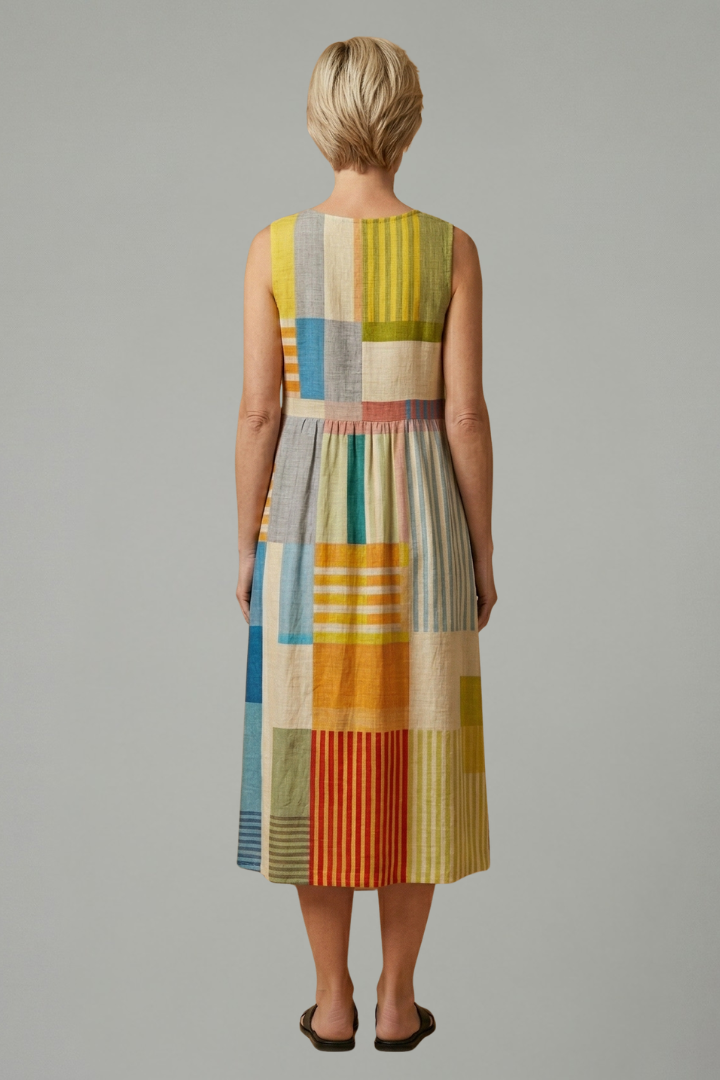 Faye | Round Neck Linen Midi Dress