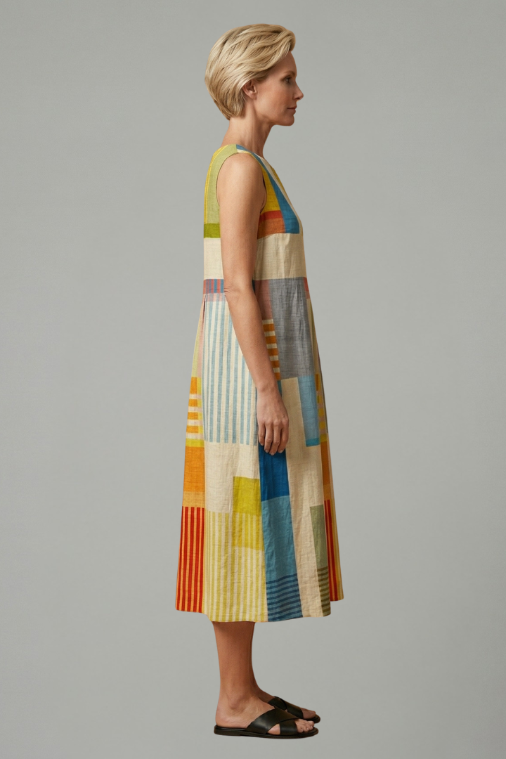 Faye | Round Neck Linen Midi Dress