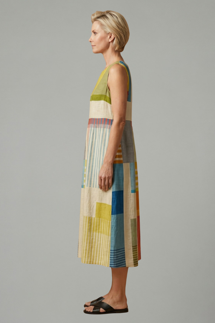 Faye | Round Neck Linen Midi Dress