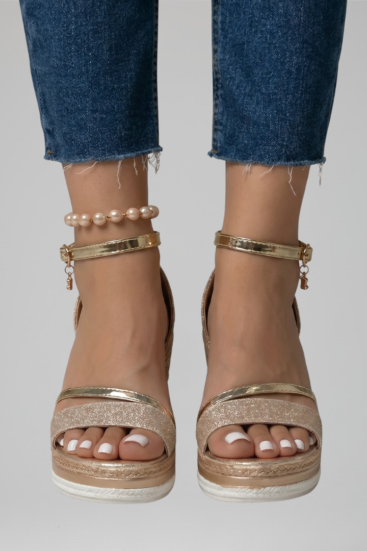 Hermione | Cushioned Low Platform Slide Sandals – Gold