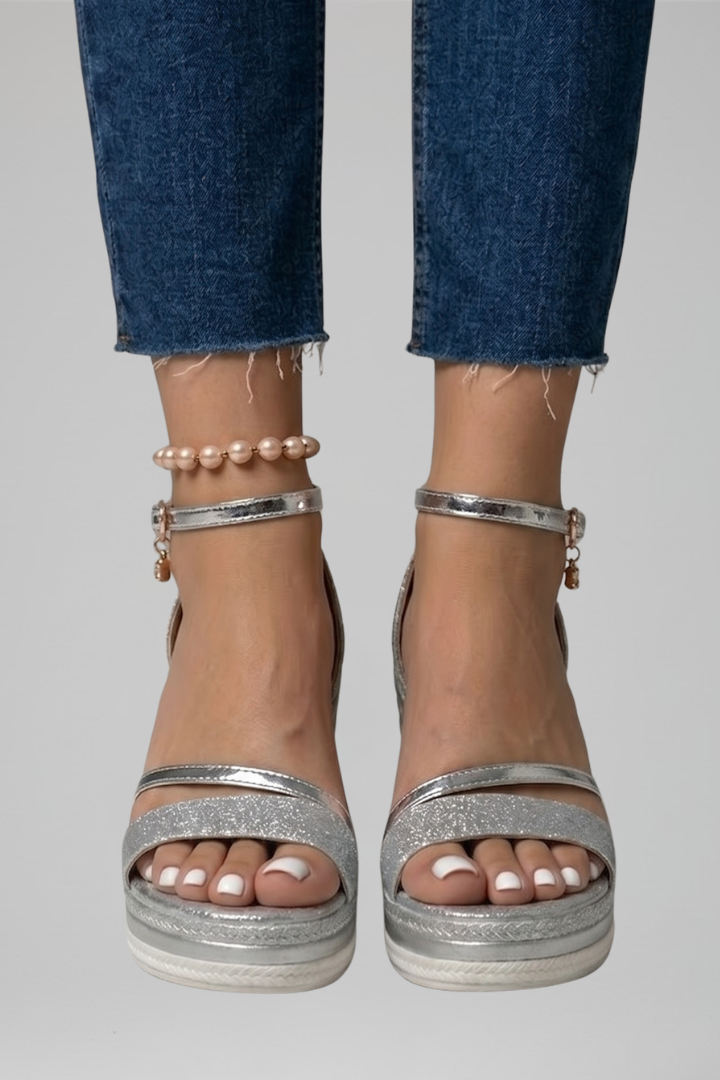Hermione | Cushioned Low Platform Slide Sandals – Silver