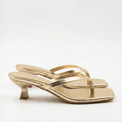Noelle | Kitten Heel Crossover Strap Sandals – Gold