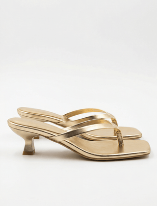 Noelle | Kitten Heel Crossover Strap Sandals – Gold