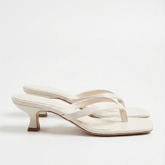 Noelle | Kitten Heel Crossover Strap Sandals – White