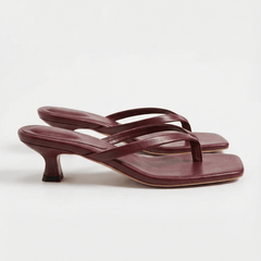 Noelle | Kitten Heel Crossover Strap Sandals – Dark Red