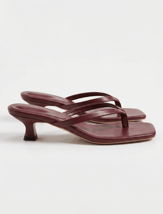 Noelle | Kitten Heel Crossover Strap Sandals – Dark Red