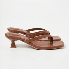 Noelle | Kitten Heel Crossover Strap Sandals – Brown