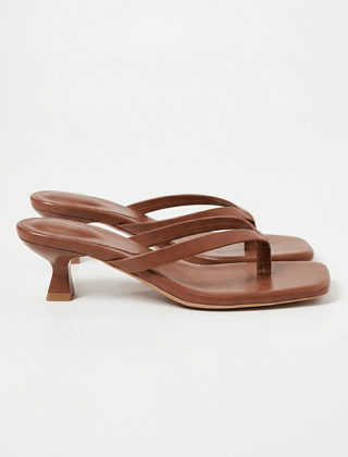 Noelle | Kitten Heel Crossover Strap Sandals – Brown