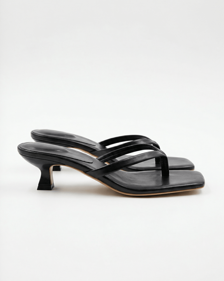 Noelle | Kitten Heel Crossover Strap Sandals – Black