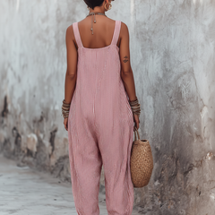 Corisande | Boho Striped Summer Jumpsuit with Ruffle Hem