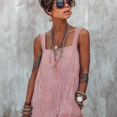 Corisande | Boho Striped Summer Jumpsuit with Ruffle Hem