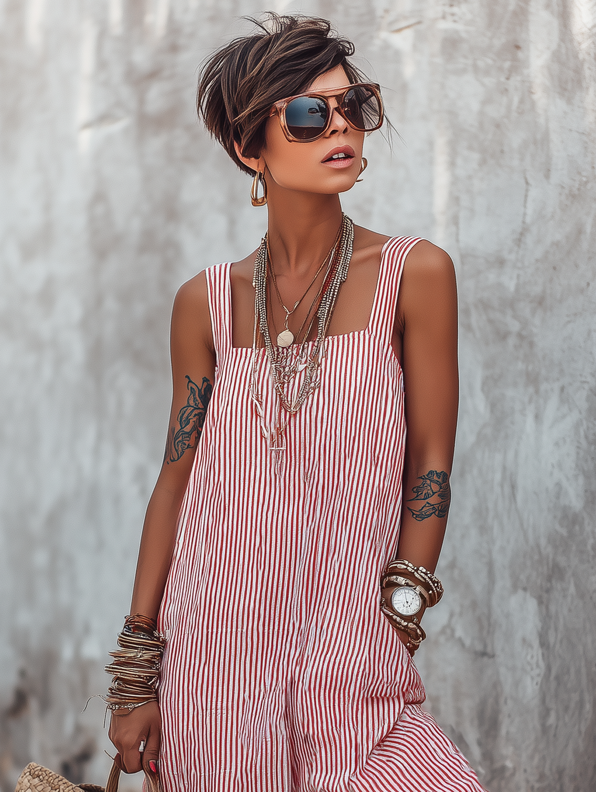 Corisande | Boho Striped Summer Jumpsuit with Ruffle Hem