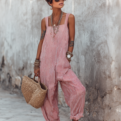 Corisande | Boho Striped Summer Jumpsuit with Ruffle Hem