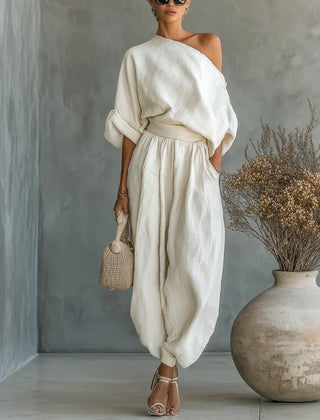 Kitty | Off-Shoulder Two Piece Set – White