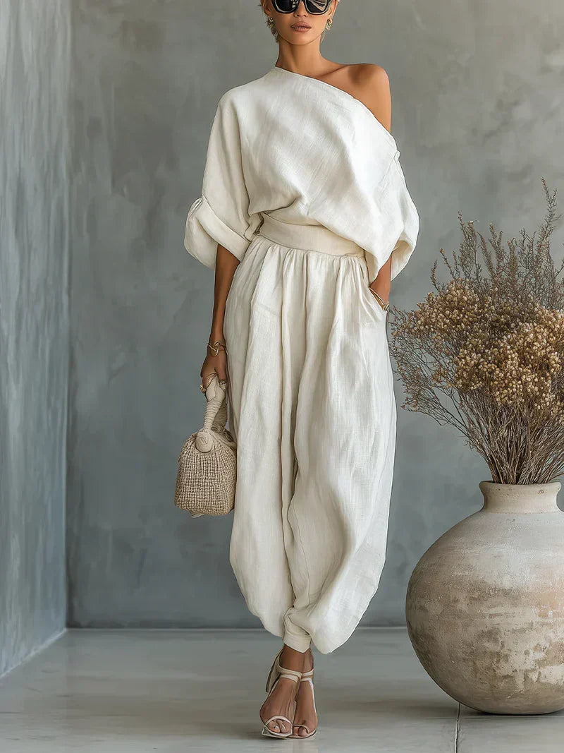 Kitty | Off-Shoulder Two Piece Set – White