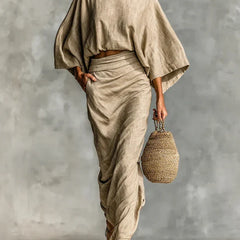 Vivienne | Two Piece Set with Long Skirt – Khaki