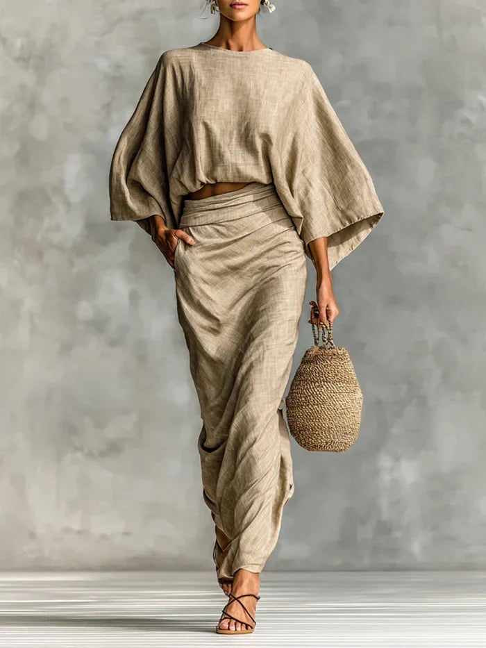 Vivienne | Two Piece Set with Long Skirt – Khaki