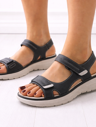Fenna | Orthopaedic Platform Sandals with Adjustable Straps – Black