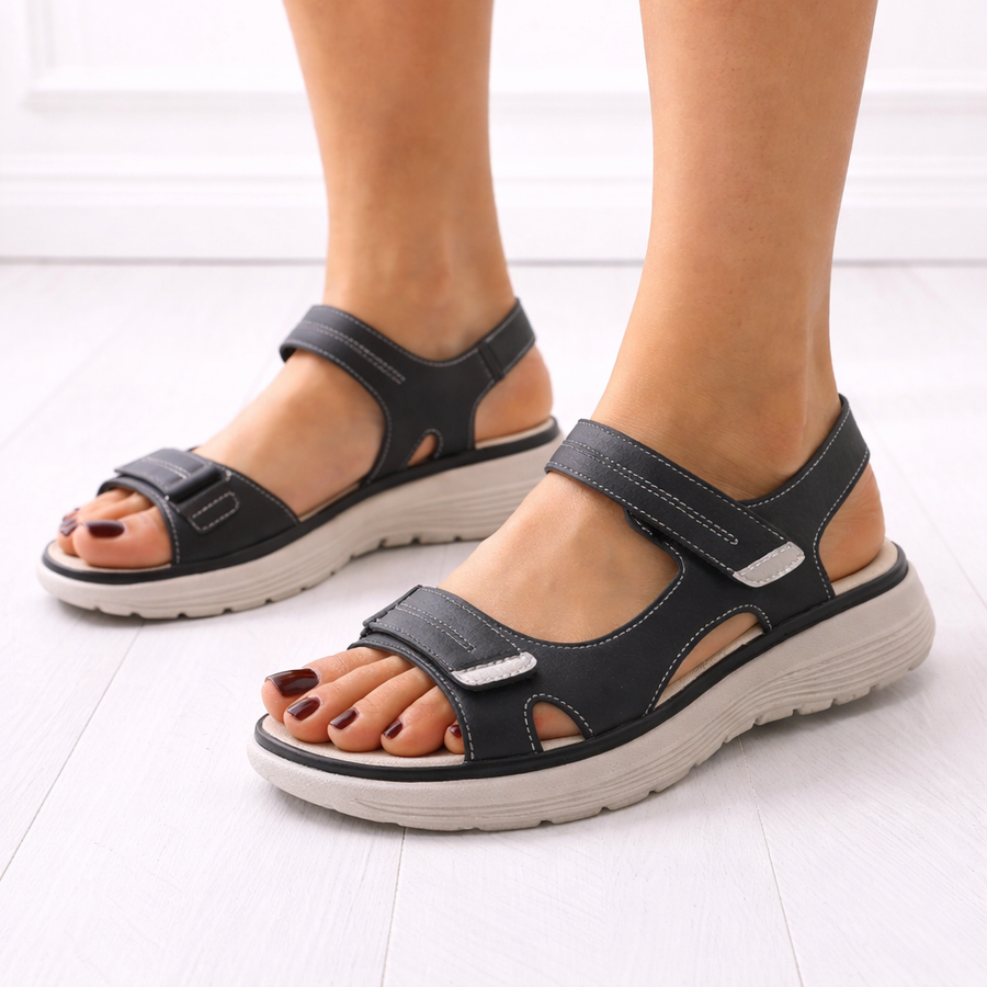 Fenna | Orthopaedic Platform Sandals with Adjustable Straps – Black