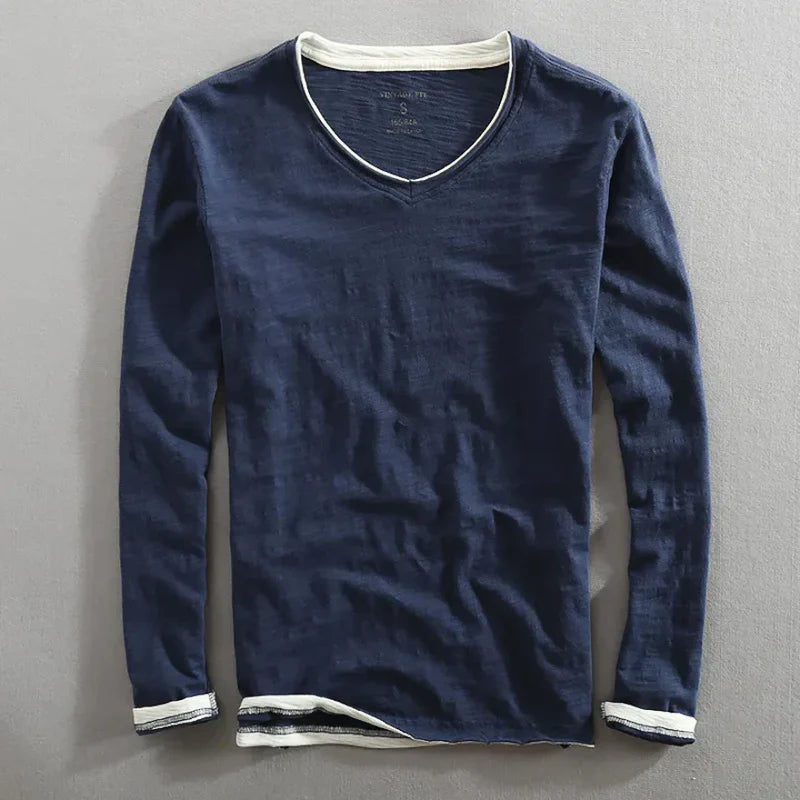 Callum | Men's V-Neck Cotton T-Shirt – Navy