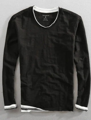 Callum | Men's V-Neck Cotton T-Shirt – Black
