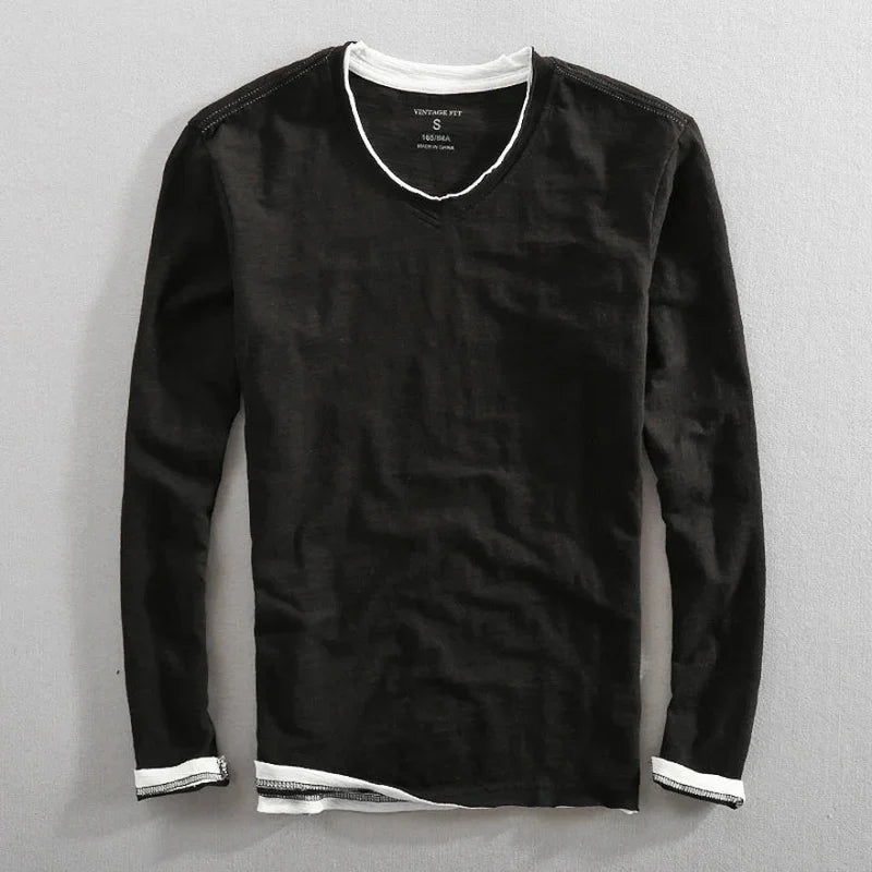 Callum | Men's V-Neck Cotton T-Shirt – Black