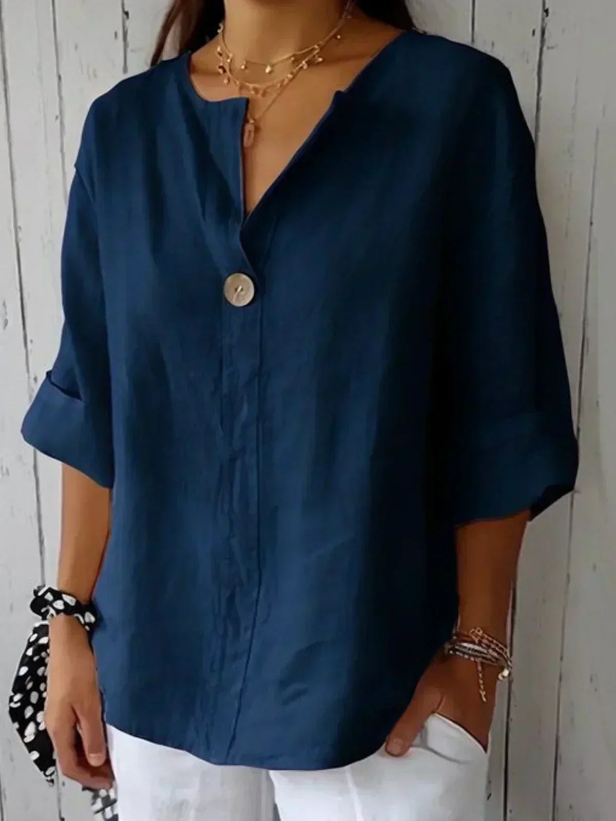 Juniper | Women's Casual V-Neck Blouse – Navy