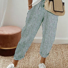 Elsie | Women's Flowing Pants with Elastic Waist – Green Stripe