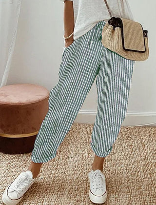 Elsie | Women's Flowing Pants with Elastic Waist – Green Stripe