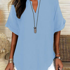 Linnea | Relaxed Fit Linen Blouse – Sky Blue