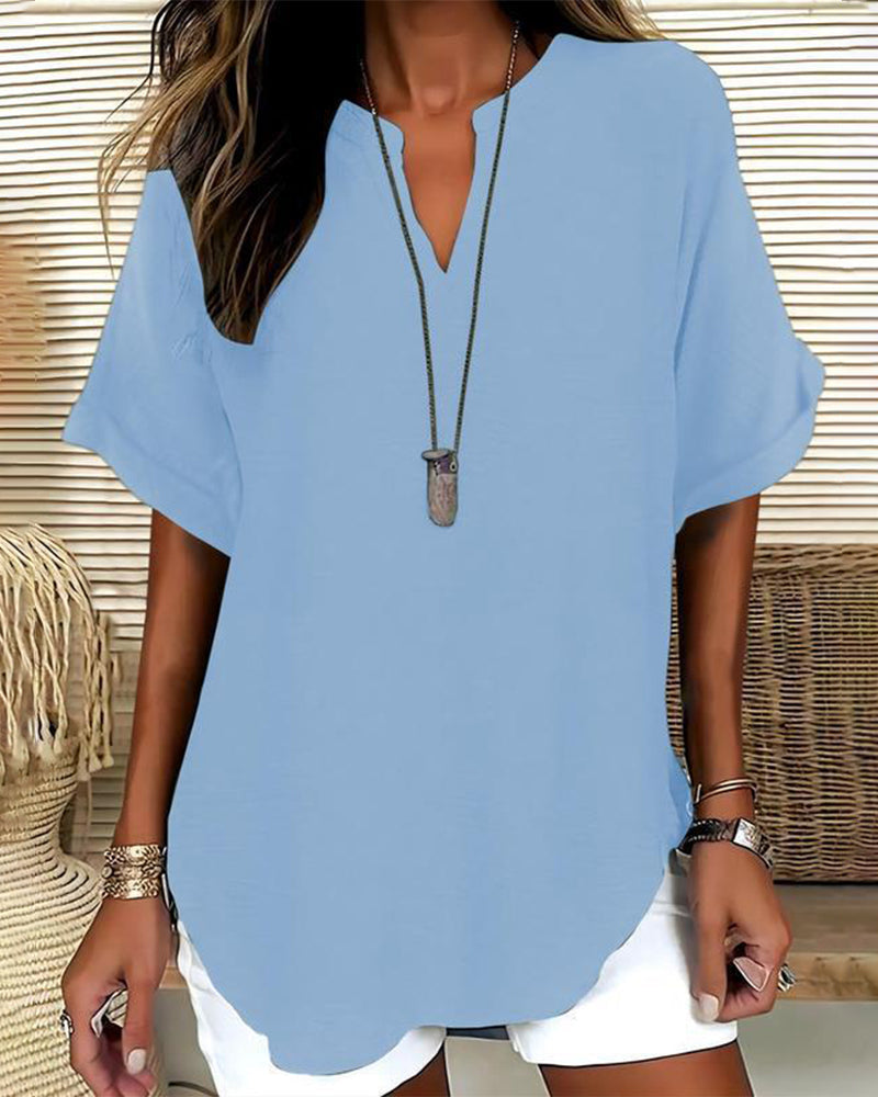 Linnea | Relaxed Fit Linen Blouse – Sky Blue
