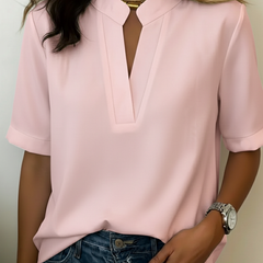 Josie | Women's Short Sleeve V-Neck Blouse – Pink